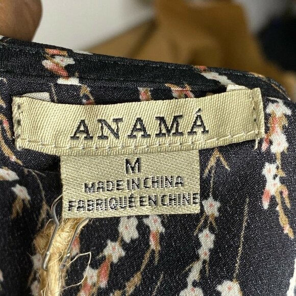 Anama Women's Black V Neck Balloon‎ Sleeve Floral Ditsy Print Wrap Top SZ M - Picture 7 of 12